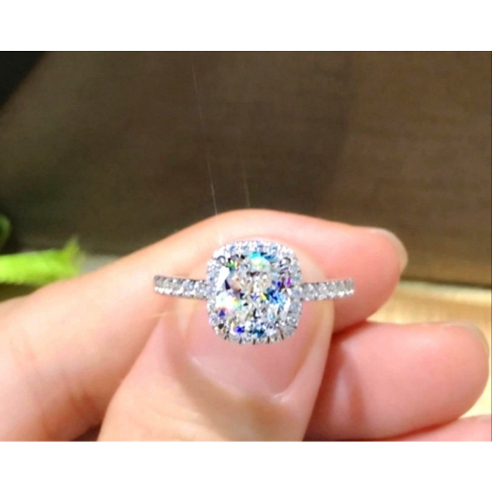 6ct Cushion Cut Halo Engagement Ring | 925 Sterling Silver Platinum - Picture 11 of 16